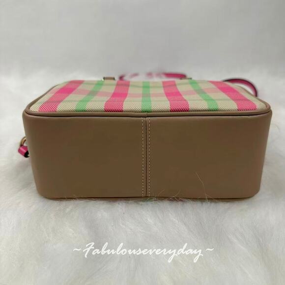 Coach Satchel Crossbody Bag With Plaid Print In Jacquard CBI90 Pink Multi NWT - Picture 6 of 8
